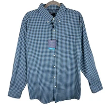 Croft & Barrow NWT Blue Brown Checkered Long Sleeve Collared Button Up Shirt L