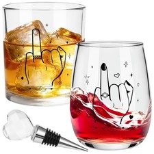 Engagement Gifts for Couples Ring Finger Wine Glasses and Whisky Glasses Set ...