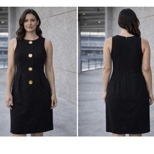 Donna Morgan Sheath Dress Womens 8 Black Gold Button Mod Professional