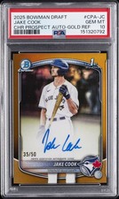 2025 BOWMAN DRAFT CHROME PROSPECT AUTOS GOLD REFRACTOR JAKE COOK 35/50 PSA 10