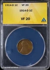 1914-D 1C Lincoln Wheat Cent ANACS VF 20