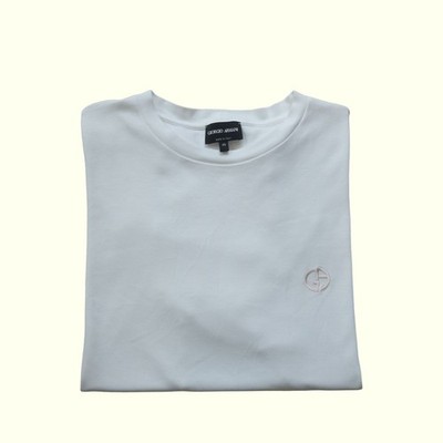 GIORGIO ARMANI ITALY MADE EMBROIDERED LOGO CLASSIC WHITE T SHIRT SZ 46