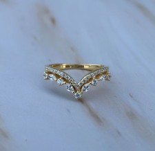 Curved Chevron Wedding Band 925 Sterling Silver Gold CZ Marquise Ring