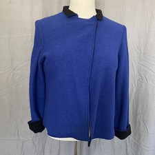 Blue Boiled Wool Mock Collar Blazer Jacket Chicos 1 M/8 Preppy Old Money Office