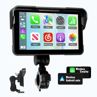 5'' Motorcycle GPS Navi Autoradio Wireless Apple CarPlay Android Auto Waterproof