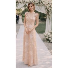 Show me Your Mumu Maxi Dress Floral Lace Tie Shoulder Beige Size Medium