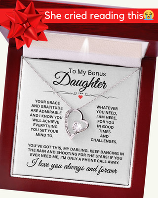 To My Bonus Daughter, I Love You Forever and Always - Necklace and Message Card