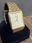 1990’s Men’s Seiko Vintage  Watch Tank Style V701-5K09 Gold Tone Runs Perfect
