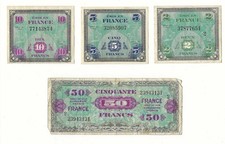 France -  1944 - Allied Military Currency (AMC) 2, 5, 10 & 50 Franc Notes  WWII