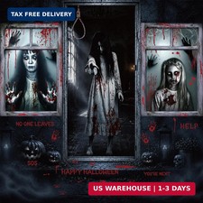 3 Pcs Halloween Scary Female Ghost Window Door Covers Spooky Decor