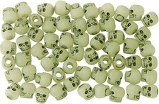 - 11x9mm Skull Beads, Antiqued Glow in The Dark - 1/4 Lb - 1180SV097A