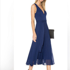 Alice + Olivia Navy Midi Dress with Pleated Skirt Size 2