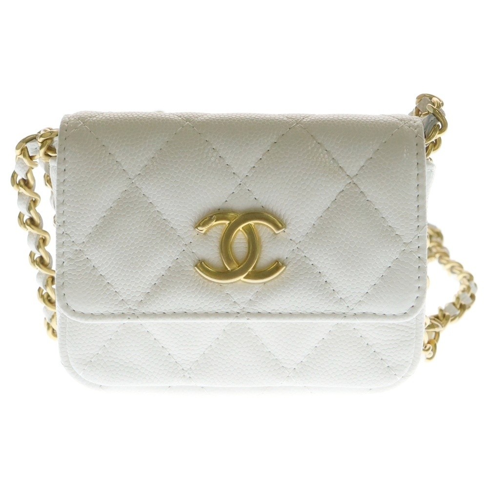 CHANEL Mini Matelass White Gold Shoulder Bag
