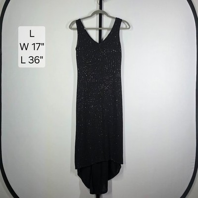 Moa Moa Vintage  Size L Y2K Prom Dress Black Glitter Formal High-Low Asymmetric