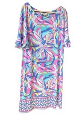 Pappagallo Double Ruffle Sleeve Shift Dress Floral Pink Blue XL Dopamine