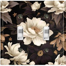 Metal Light Switch Outlet Cover Wall Plate Elegant White Brown Flowers FWR435