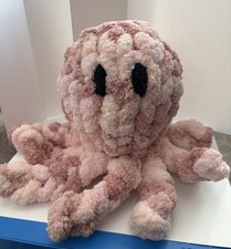 Handmade Crochet Plush Octopus Pink White Medium Stuffed Animal