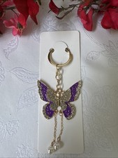 Bag Keychain Purple Gold Butterfly Rhinestone Bag Charm Pearl Keyring NEW