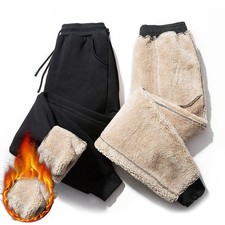 Men Fleece Lined Pants Thermal Trousers Athletic Joggers Winter Warm Thick Sport