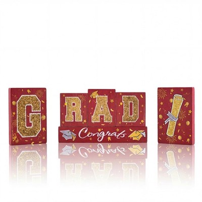 GRAD Wooden Block Decor Set, 6-Piece Red(Medical/Management) & Gold Glittered...