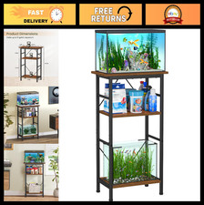 5-10 Gallon Aquarium Stand, 3 Tier Fish Tank Storage Rack, Metal Frame, Rustic B