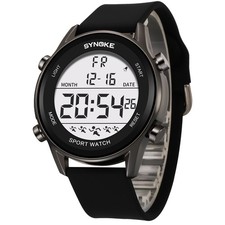 Men's Sport Digital Watch LED Screen Large Face Easy Read Watch Waterproof Black