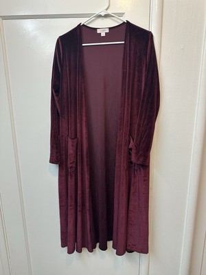 Lularoe Velvety Duster Maroon Christmas Class Sz S Soft Romantic Moody
