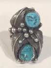 Old  Turquoise Navajo Sterling Vintage Silver Native American Ring Heavy Size10