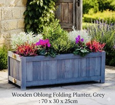 Wooden Oblong Folding Planter, Grey : 70 x 30 x 25cm