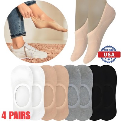 4Pairs Womens No Show Socks Nonslip Summer Silicone Invisible Low Cut Boat Socks