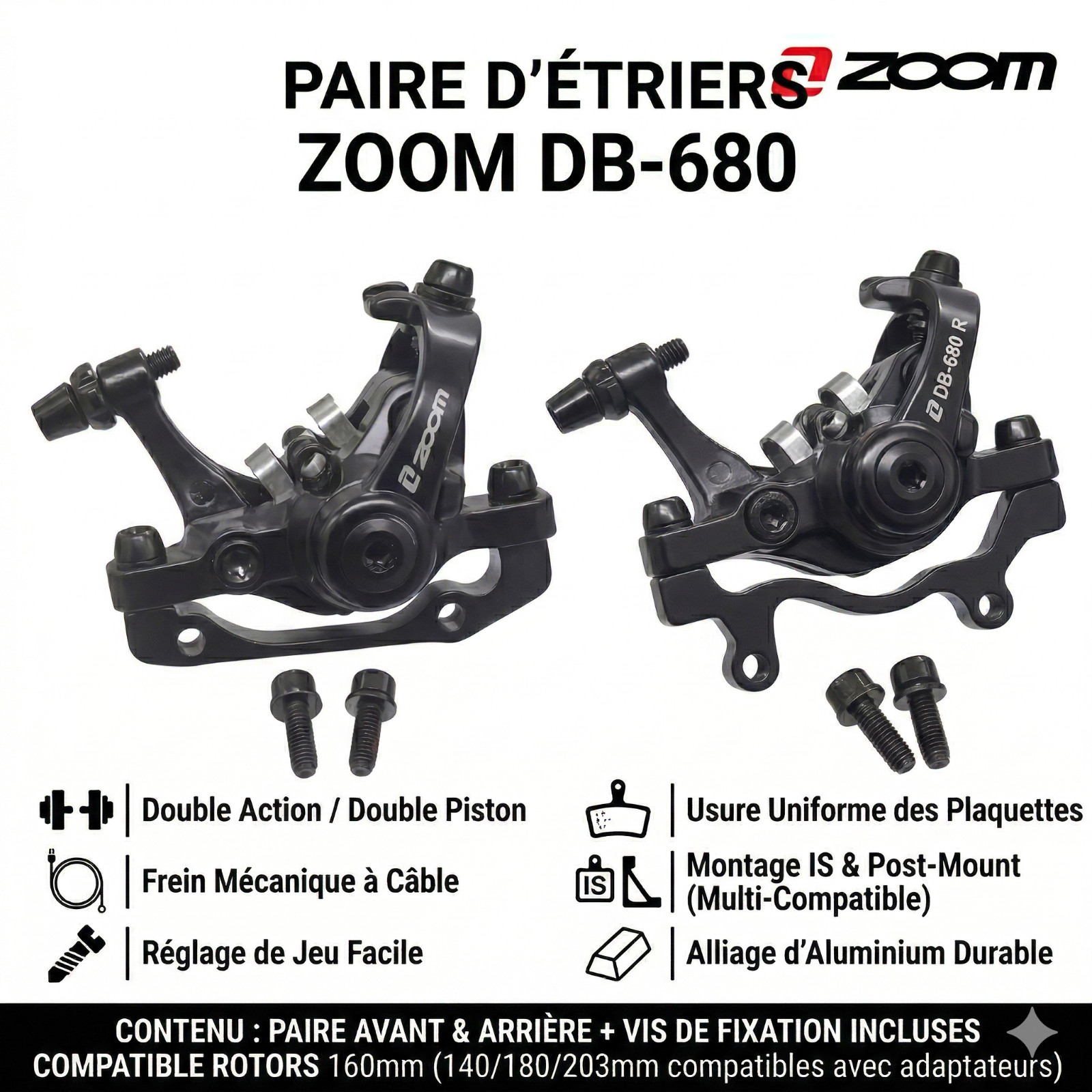 Étrier Frein Disque ZOOM DB-680 à Double Piston pour un Freinage VTT Puissant