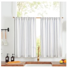 Küchen Scheibengardinen Leinen-Set H60 x B65 cm rustikal blau-weiß