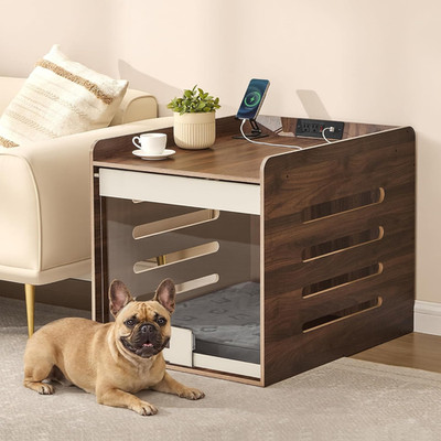 Modern Dog Crate Furniture with Charging Station, Medium Kennel Indoor with Flip