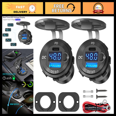 2 Pack High Voltage USB Outlet 12V-60V Car Charger Socket, PD 30W & QC 36W Adapt