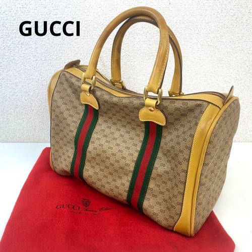 GUCCI Micro GG Sherry Line Mini Boston Hand Bag Beige Vintage Authentic Used