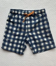 Tucker + Tate Swim Trunks Boys Size 4T Blue Gingham Drawstring Elastic Waist