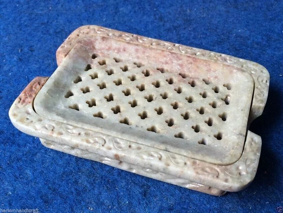 Soporte para plato de piedra de jabón de mármol de 4,5"x3" | Bandeja de jabón de piedra de baño hecha a mano Foto 2 de 4