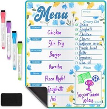 Magnetic Dry Erase Menu Board for Fridge Flowers, 16X12 - Weekly Meal Planner