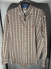 Wrangler PBR Plaid Striped Green Brown Long Sleeve Button Down Shirt Men  s Large