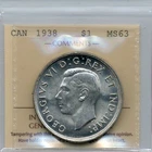 1938 Canada Silver Dollar - Choice Uncirculated, ICCS MS 63