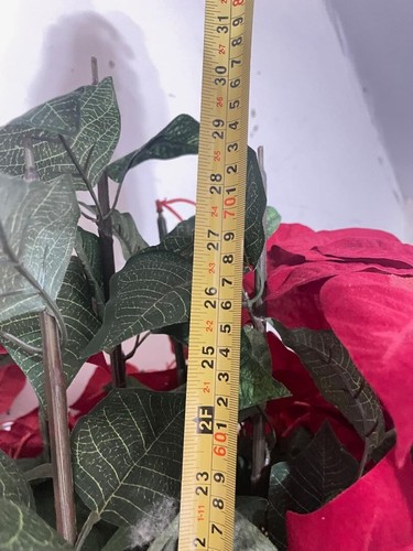 30" Fake Plants Large Artificial Poinsettia Plant Indoor tall Wooden 12"Hbase(DR - Picture 8 of 11