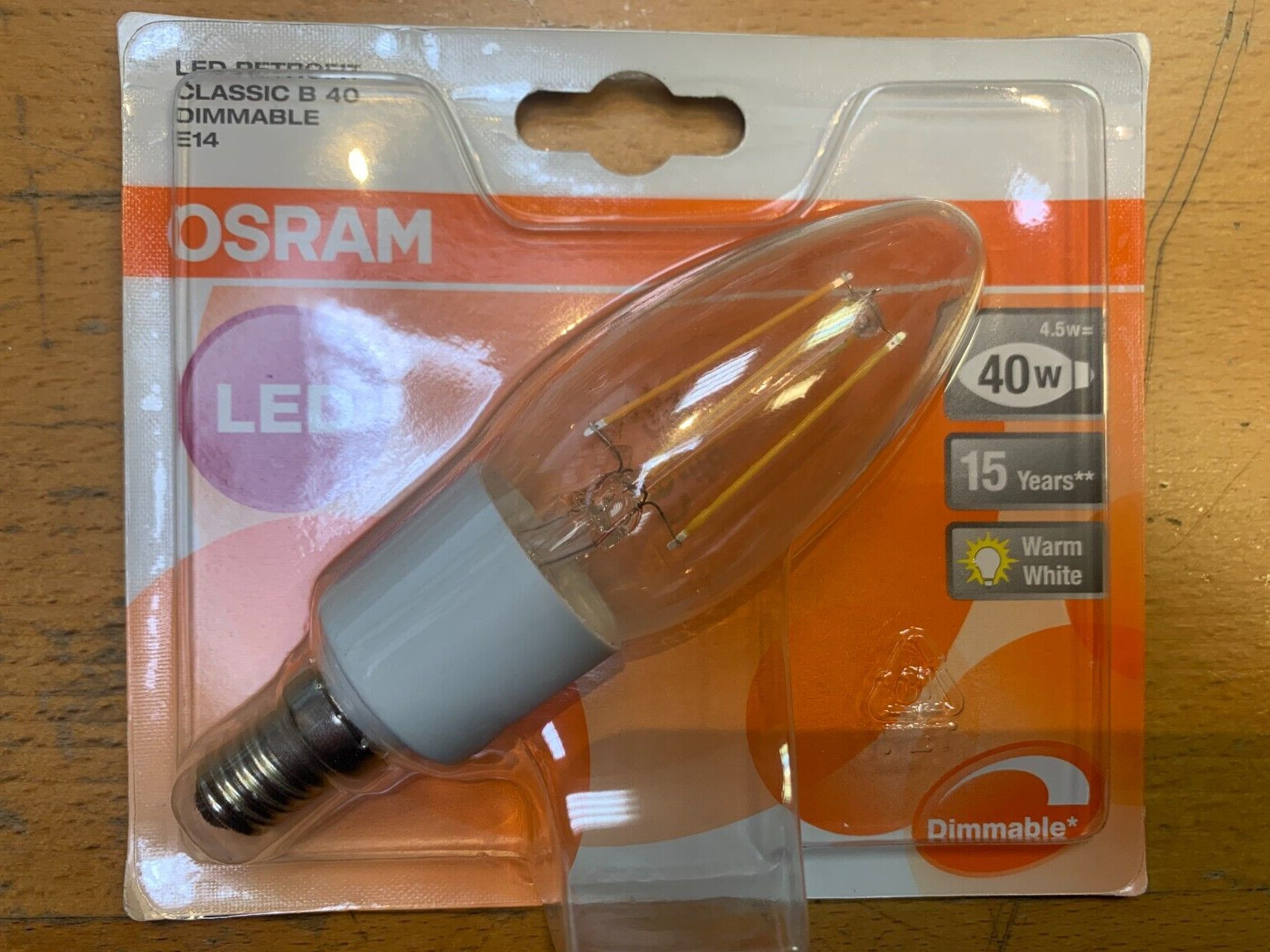 Osram Led Retrofit Classic B 40 4.5W=40W E14 Candle 2700K Warm White 470Lm Dim