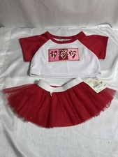 Build a Bear I Heart You Love Shirt Red Glitter Tulle Skirt Outfit 2 Pc Set