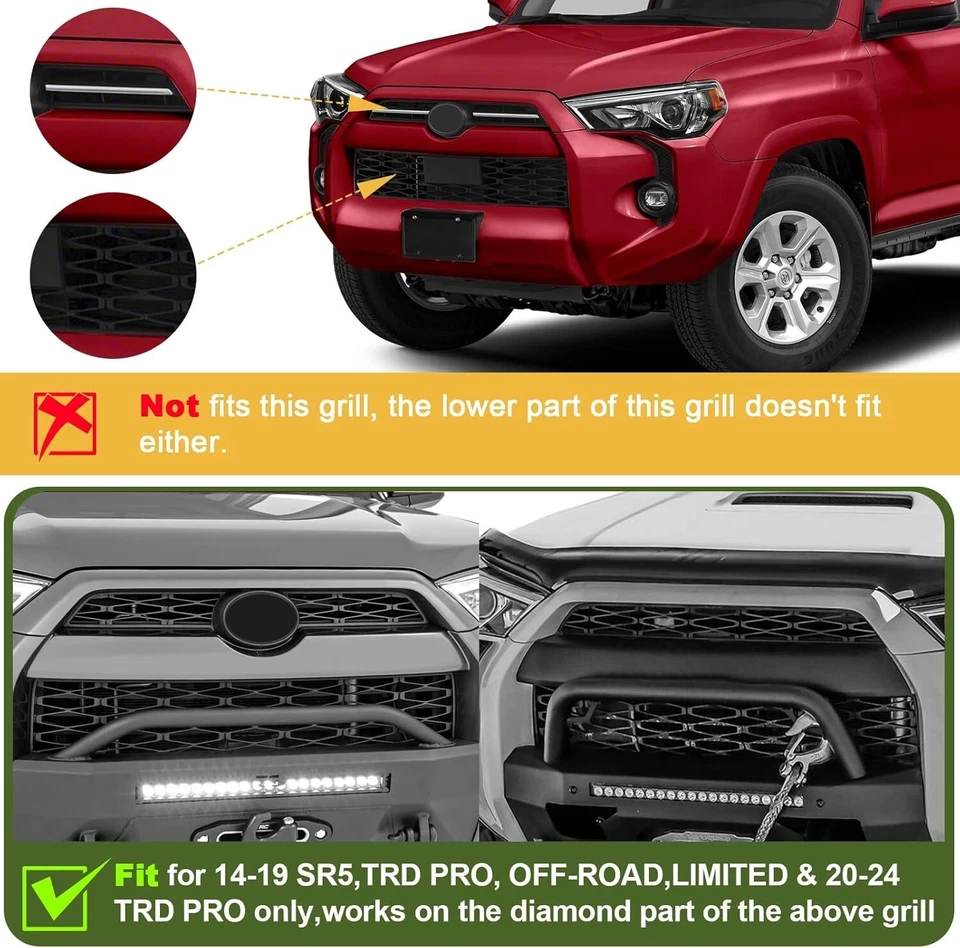 Желтые светодиодные решетчатые фары для 2014-2024 Toyota 4Runner TRD Pro SR5 Off-Road Limited - Изображение 3 из 4