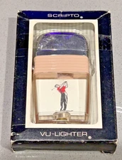 Vintage RARE  Scripto GOLF Vu-Lighter: MINT IN BOX Never Fired: Male Golfer