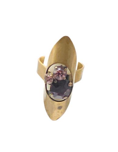 Modernist Lila Strass Messing Ring Goldfarben Größe 4 Vintage