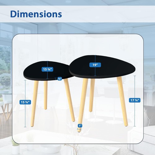 Set of 2 End Table Sofa Side Table Living Room Black - Picture 2 of 4
