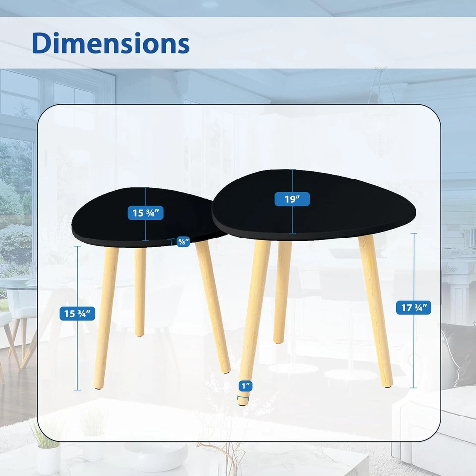 Set of 2 End Table Sofa Side Table Living Room Black - Image 2 of 4