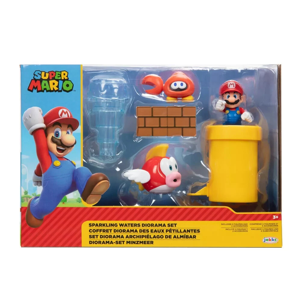 Nintendo Super Mario Sparkling Water Diorama Set Huckit Crab Cheep Fish