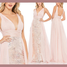 NWT Mac Duggal [ 2 ] 67805 Embellished Lace Sleeveless V Neck Gown Blush #J309